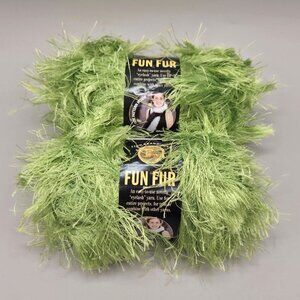 Lion Brand Yarn Fun Fur Bulky Eyelash Lime 2 Skeins 128 Yards Total
